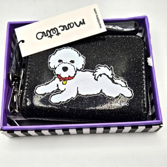 Marc Tetro White Bichon Frise Dog Black Sparkly Wristlet NWT - Picture 3 of 3